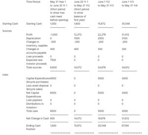 Bob's bike pro forma cash flow statement