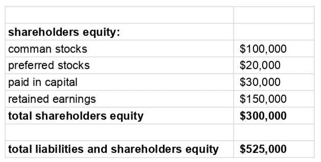 Shareholders equity section of the Classified balance sheet example